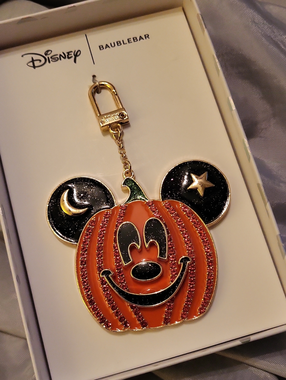 BaubleBar Disney Orange & Black Pumpkin Mickey Keychain Ti